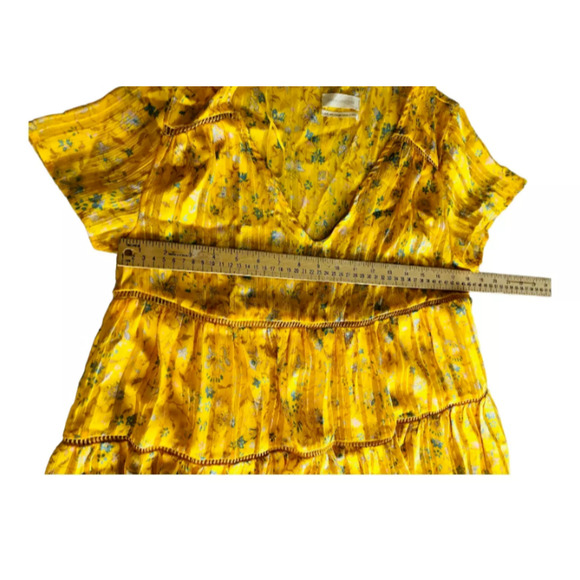 Urban Outfitters Womens Yellow Short Sleeve VNeck Floral Tiered Mini Dress Small - Picture 6 of 8